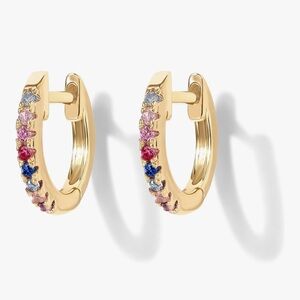 NEW 14K Gold Plated Huggie Earrings with Multicolored Stones